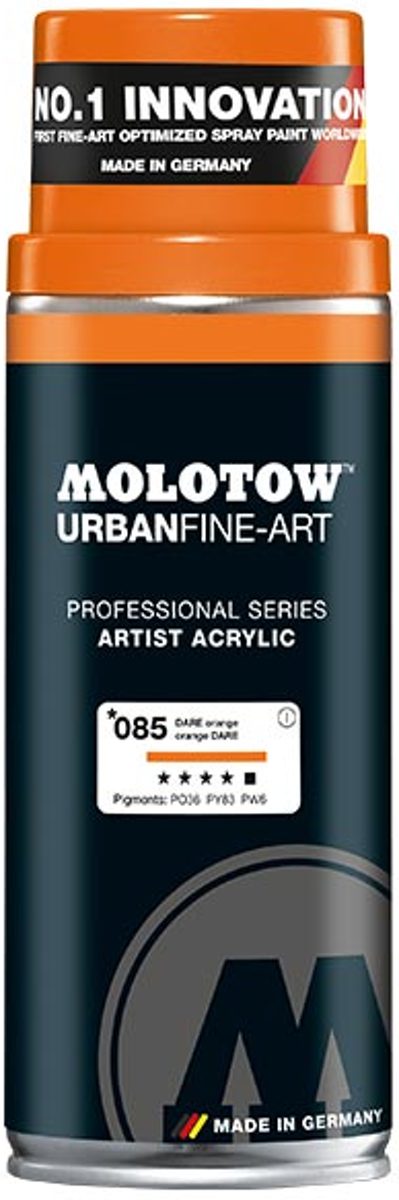 Molotow Urban Fine Art Acryl Spray: Oranje - 400ml spuitbus voor canvas, plastic, metaal, hout etc.