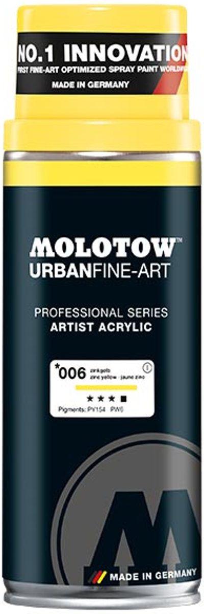 Molotow Urban Fine Art Acryl Spray: Zink Geel - 400ml spuitbus voor canvas, plastic, metaal, hout etc.