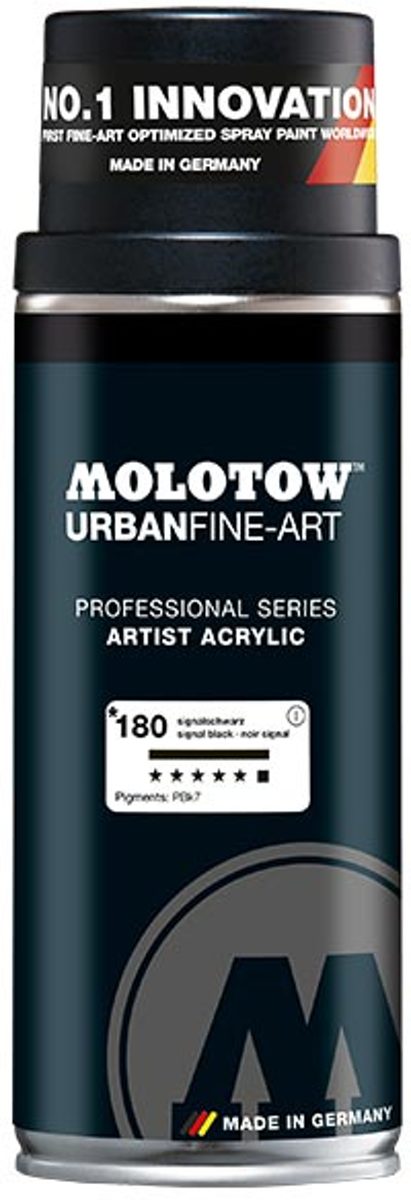 Molotow Urban Fine Art Acryl Spray: Zwart - 400ml spuitbus voor canvas, plastic, metaal, hout etc.