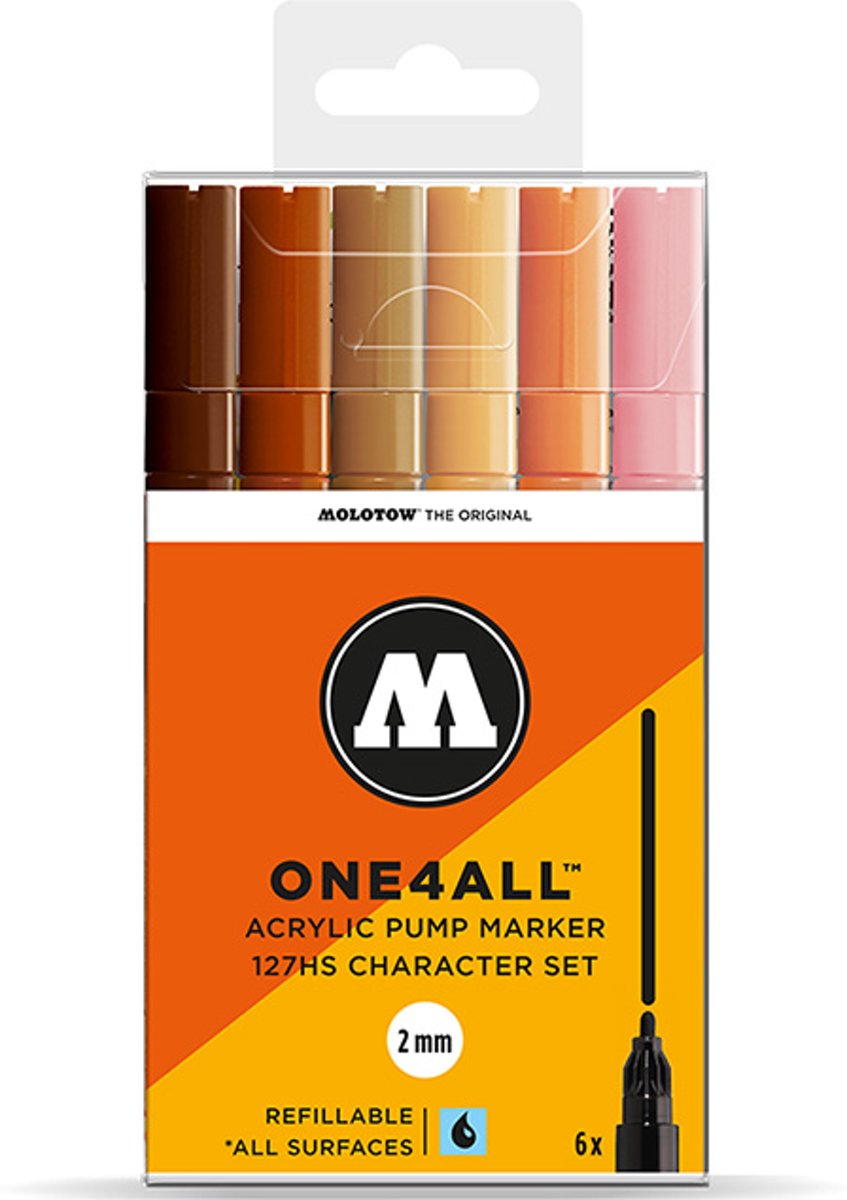 Molotow acryl stiften set - ONE4ALL 2 mm Karakter set - 6 kleuren