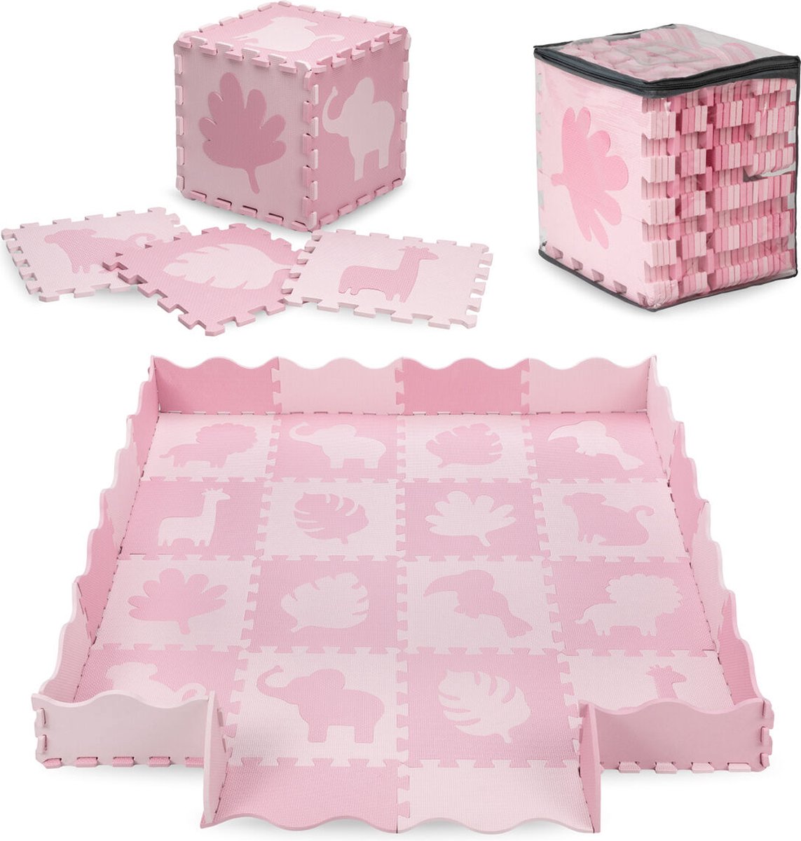 MoMi Speelkleed met opstaande rand - EVA Foam puzzelmat - Speelmat XL - Zawi - Roze