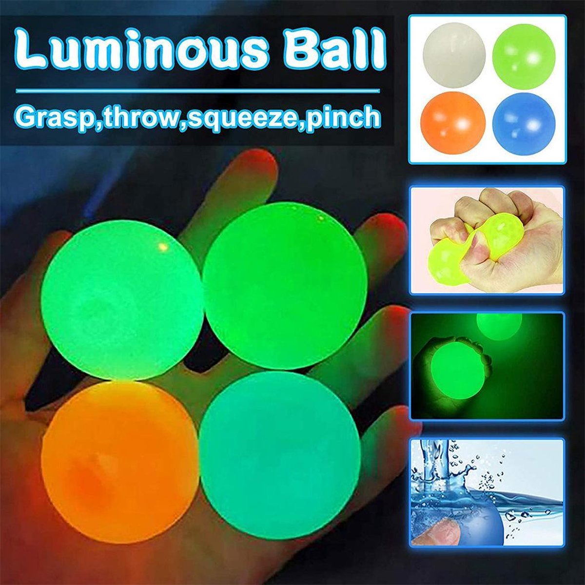 Sticky balls - Glow in the dark - 4 Kleuren