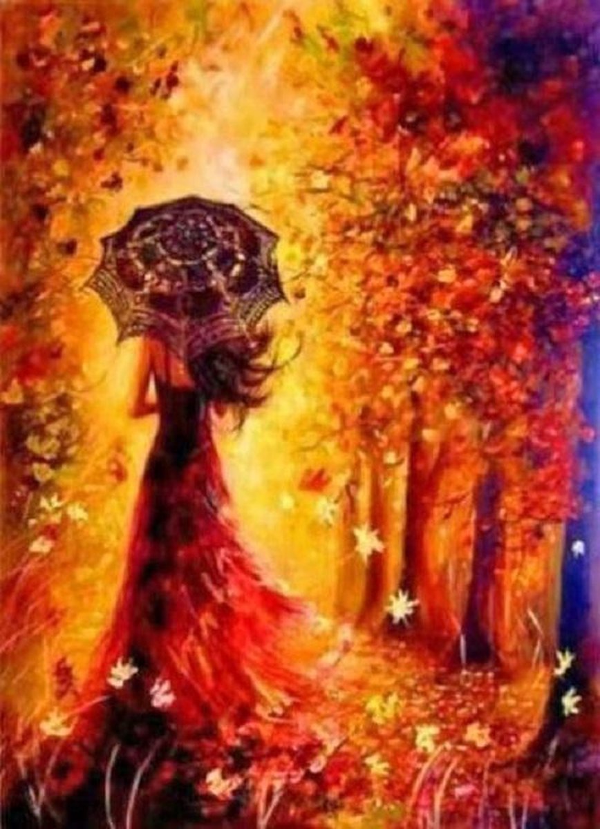 Diamond Painting - HERFSTWANDELING - MONA LISA - 40 x 50 cm - ronde steentjes - full