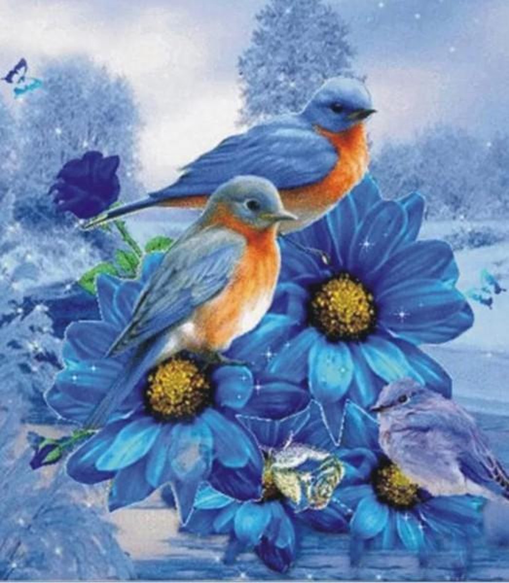 Diamond Painting  BLUE BIRDS 40 x 50 cm - MONA LISA - FULL PAINTING - RONDE STEENTJES