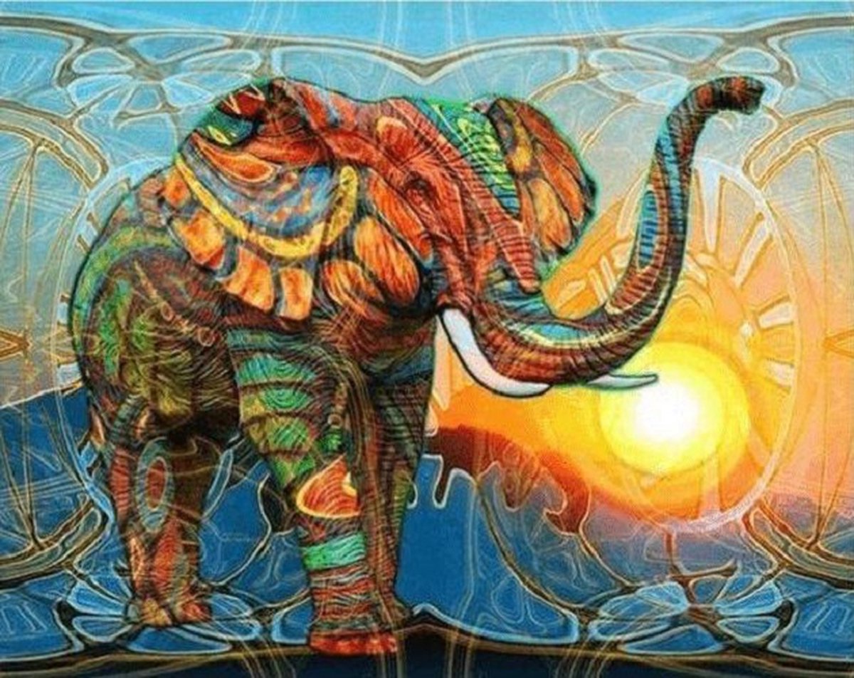 Diamond Painting Pakket - Olifant - 50x40 cm - Complete Set - Volledige Bedekking - Vierkante Steentjes