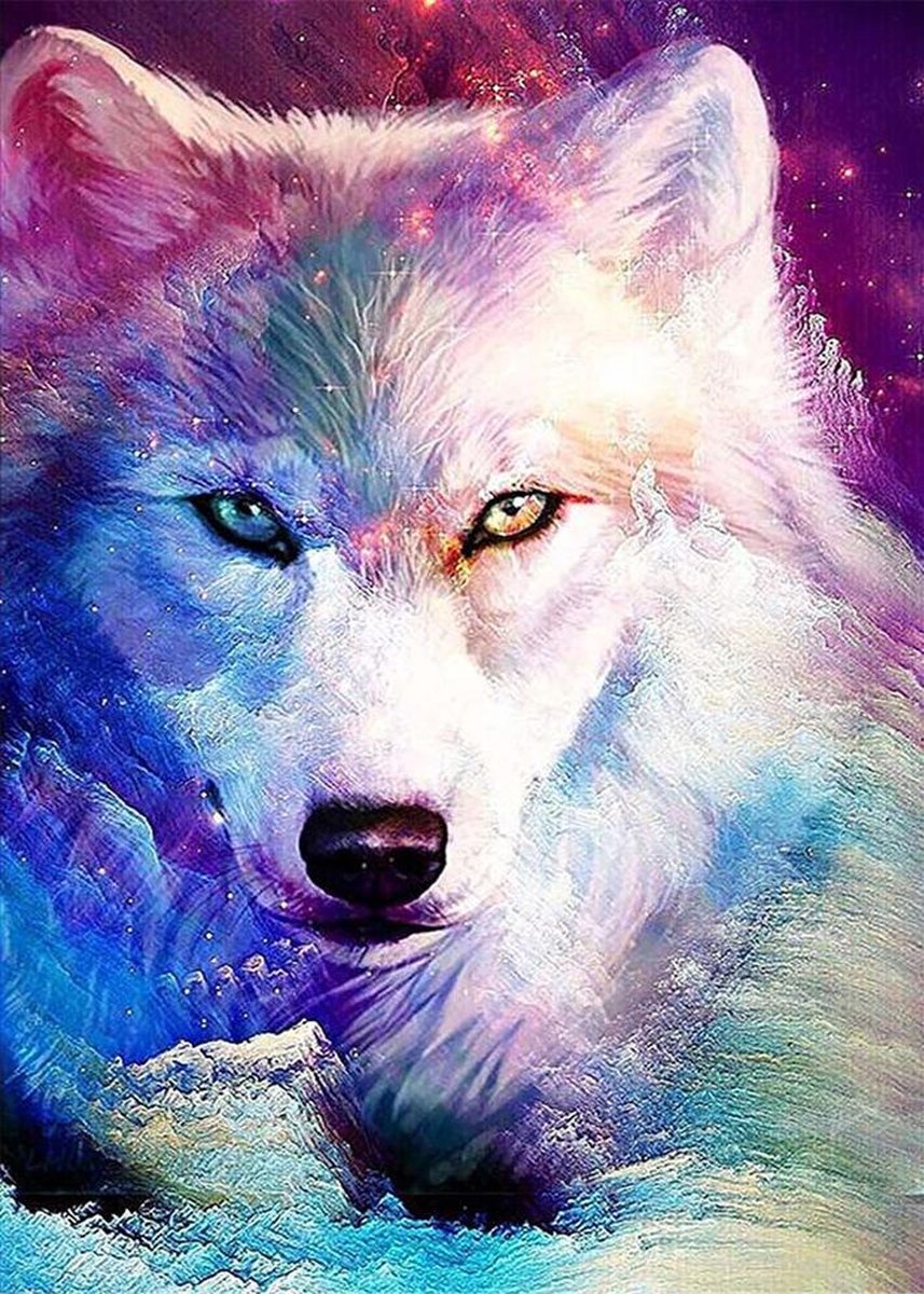 Diamond Painting Pakket - Wolf - 40x30 cm - Complete Set - Volledige Bedekking - Ronde Steentjes - Dielay