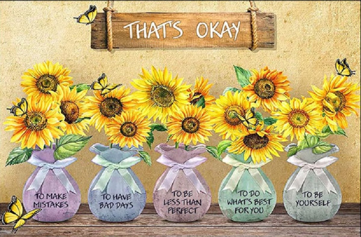 Diamond Painting Pakket - Zonnebloemen Quote - 50x40 cm - Complete Set - Volledige Bedekking - Ronde Steentjes