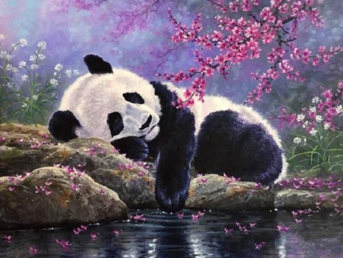 Diamond Painting SLAPENDE PANDA 30 x 40 cm - MONA LISA - FULL - RONDE STEENTJES