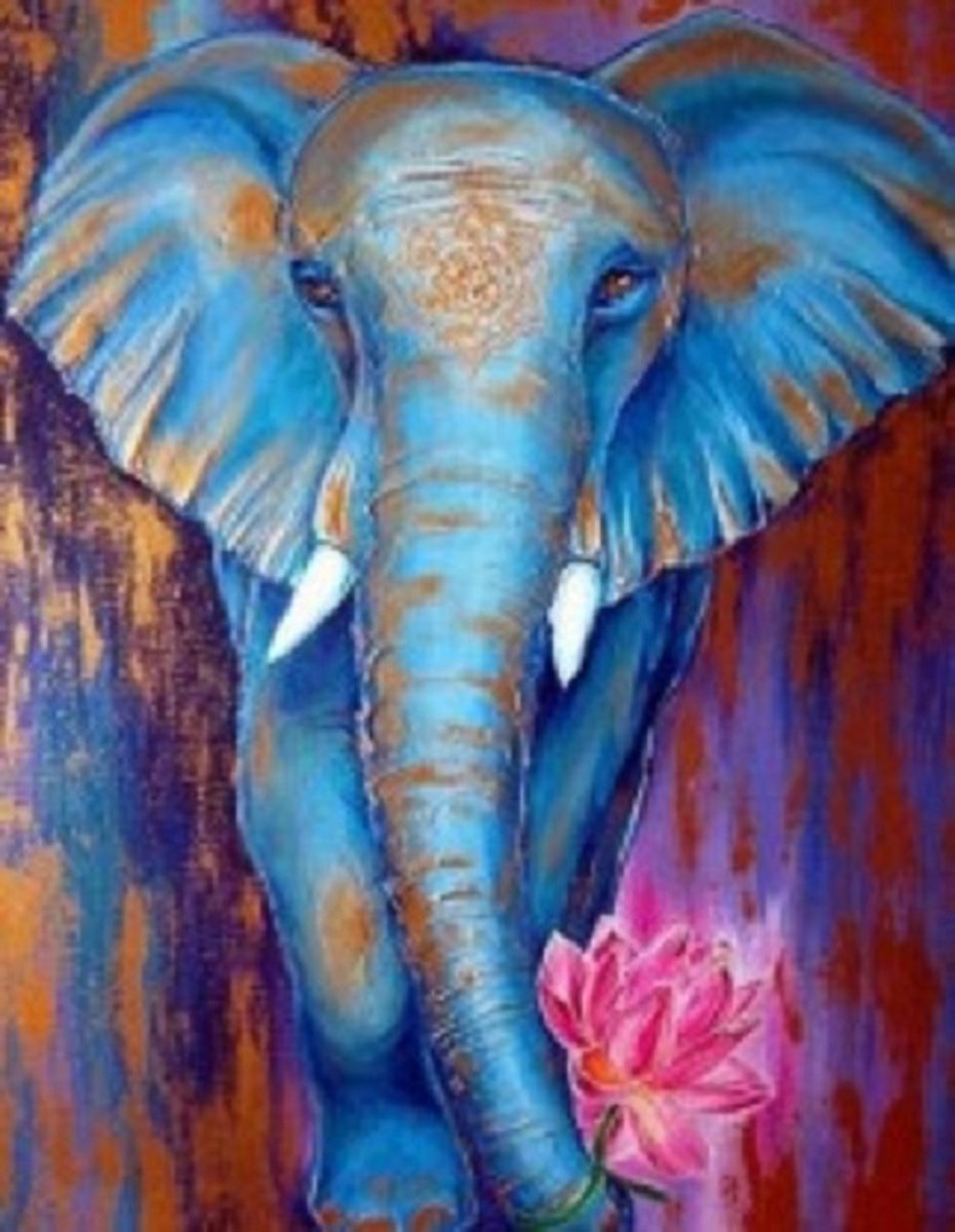 Diamond painting compleet pakket-Mona Lisa-50x40cm-vierkante steentjes: olifant blauw