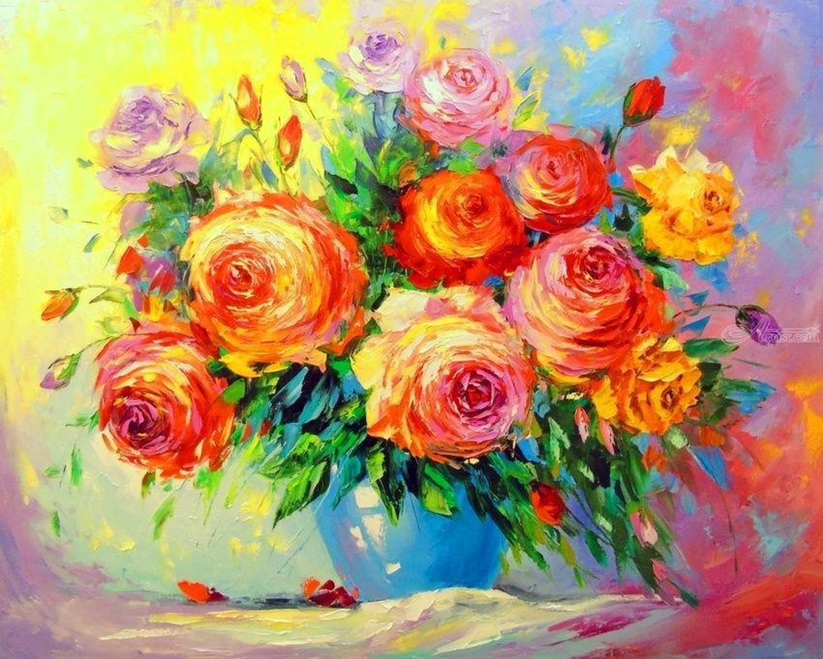 Dielay - Diamond Painting Pakket - Bloemen - 50x40 cm - Complete Set - Volledige Bedekking - Ronde Steentjes