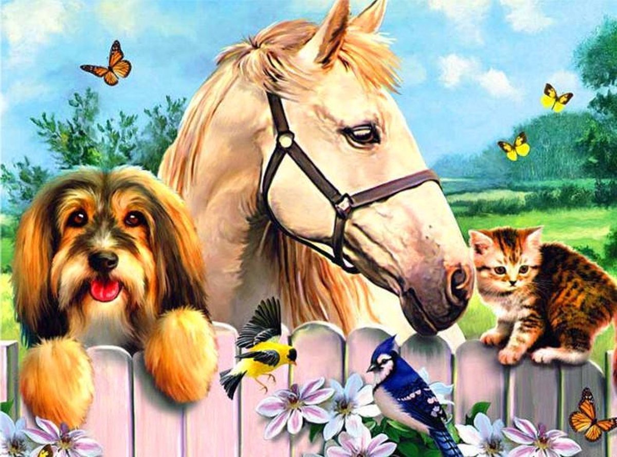 Dielay - Diamond Painting Pakket - Dieren - 50x40 cm - Complete Set - Volledige Bedekking - Ronde Steentjes