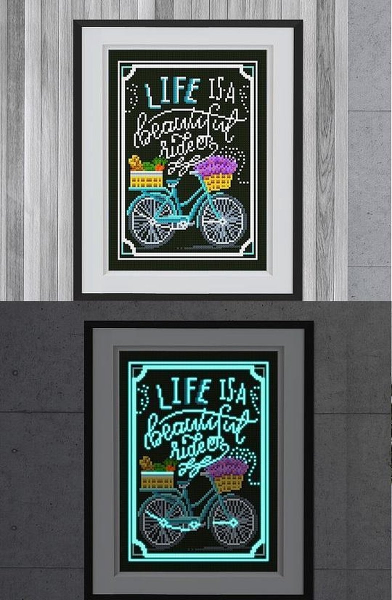 Dielay - Diamond Painting Pakket - Glow in the Dark - Fiets - 26x26 cm - Complete Set - Volledige Bedekking - Ronde Steentjes