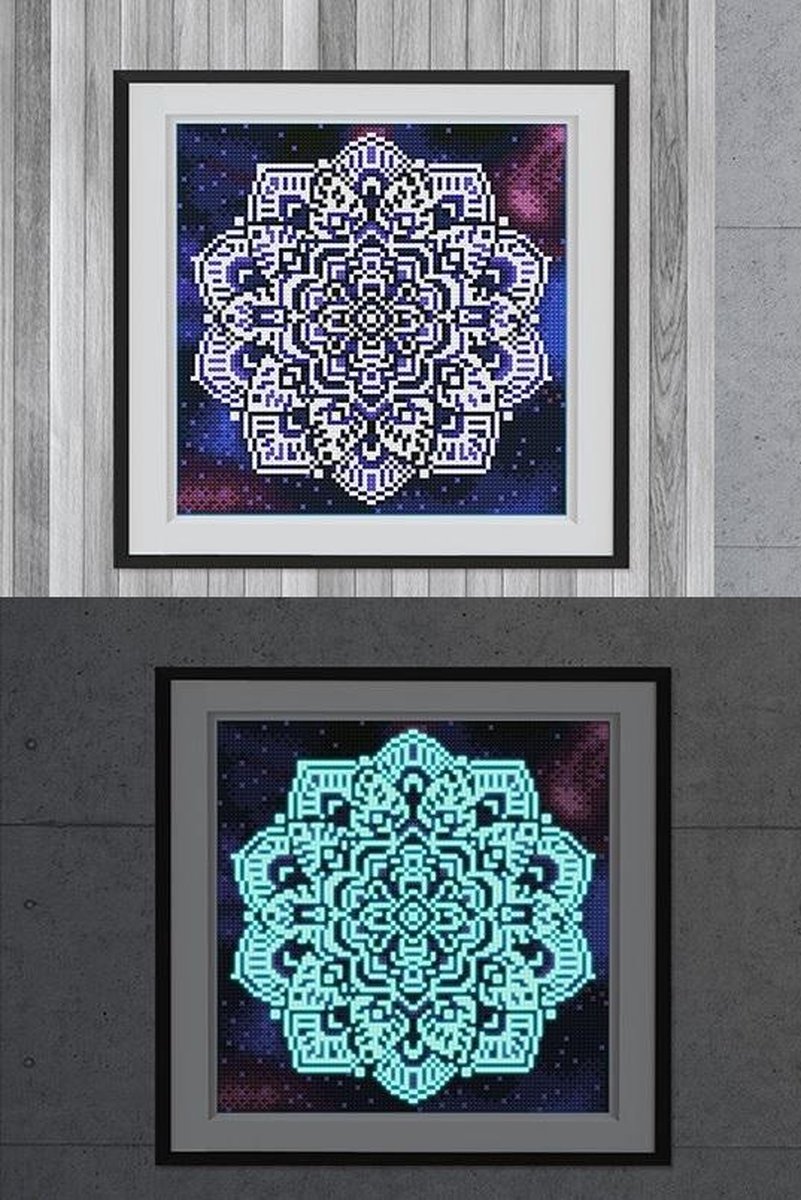 Dielay - Diamond Painting Pakket - Glow in the Dark - Mandala - 26x26 cm - Complete Set - Volledige Bedekking - Ronde Steentjes