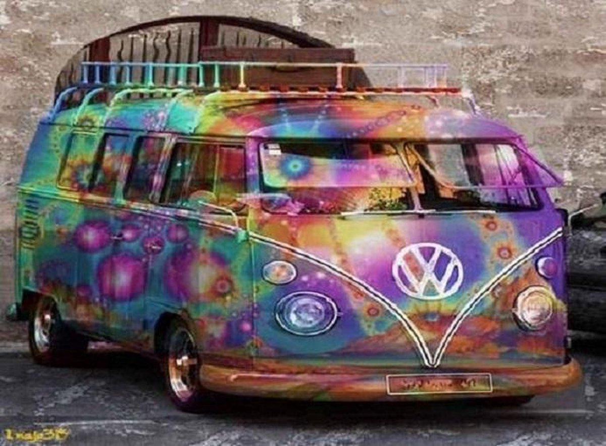 Dielay - Diamond Painting Pakket - Hippiebus VW Transporter - 50x40 cm - Complete Set - Volledige Bedekking - Ronde Steentjes