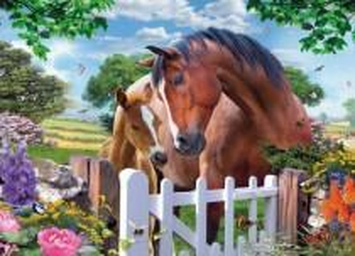 Full Diamond Painting Volwassenen  - Ronde Steentjes  - Volledig Pakket  - Hobby  - Dieren - Twee paarden in de lente 20x30cm