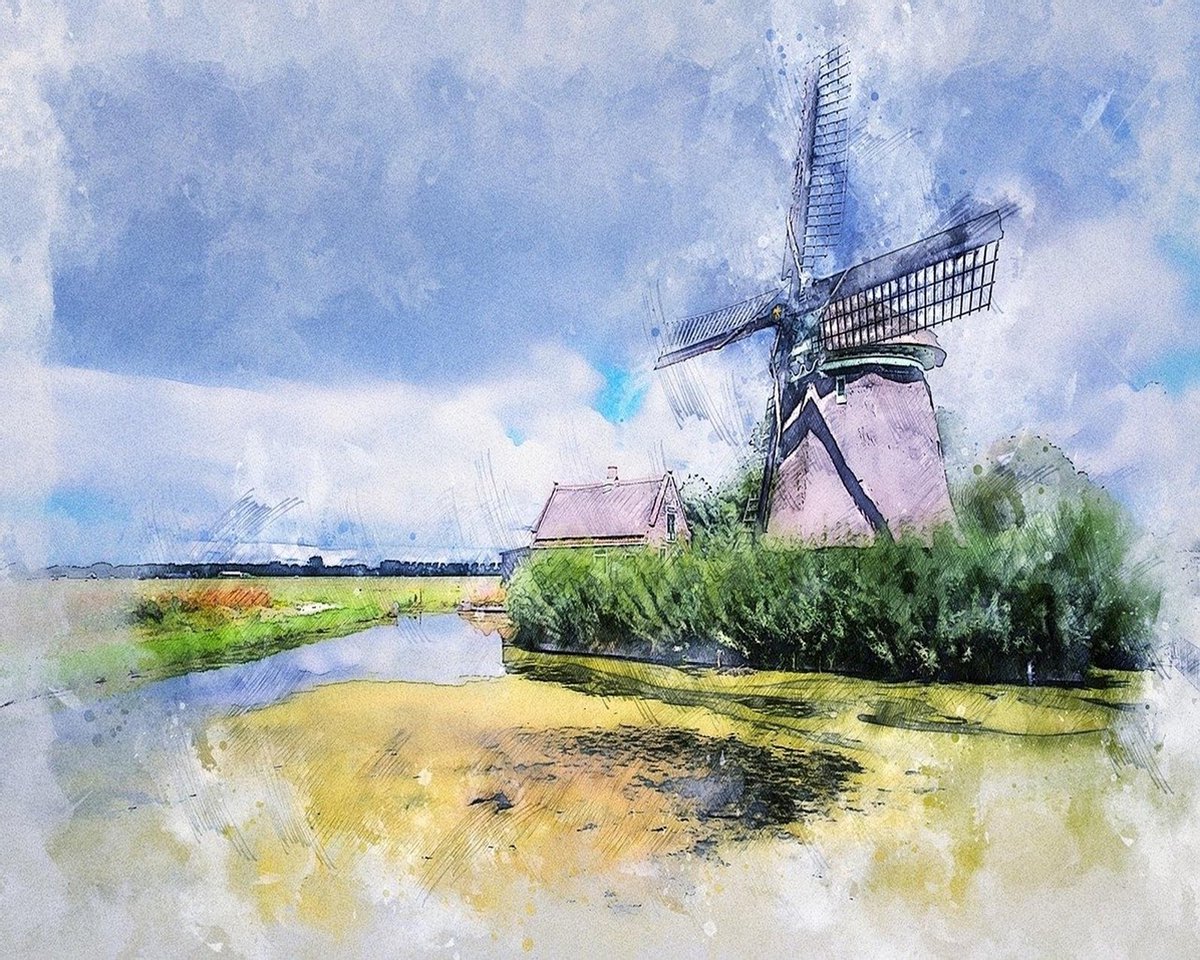 Full Diamond Painting Volwassenen  - Ronde Steentjes  - Volledig Pakket  - Hobby  - Landschap - Natuur - Windmolen met olieverf 50x40cm