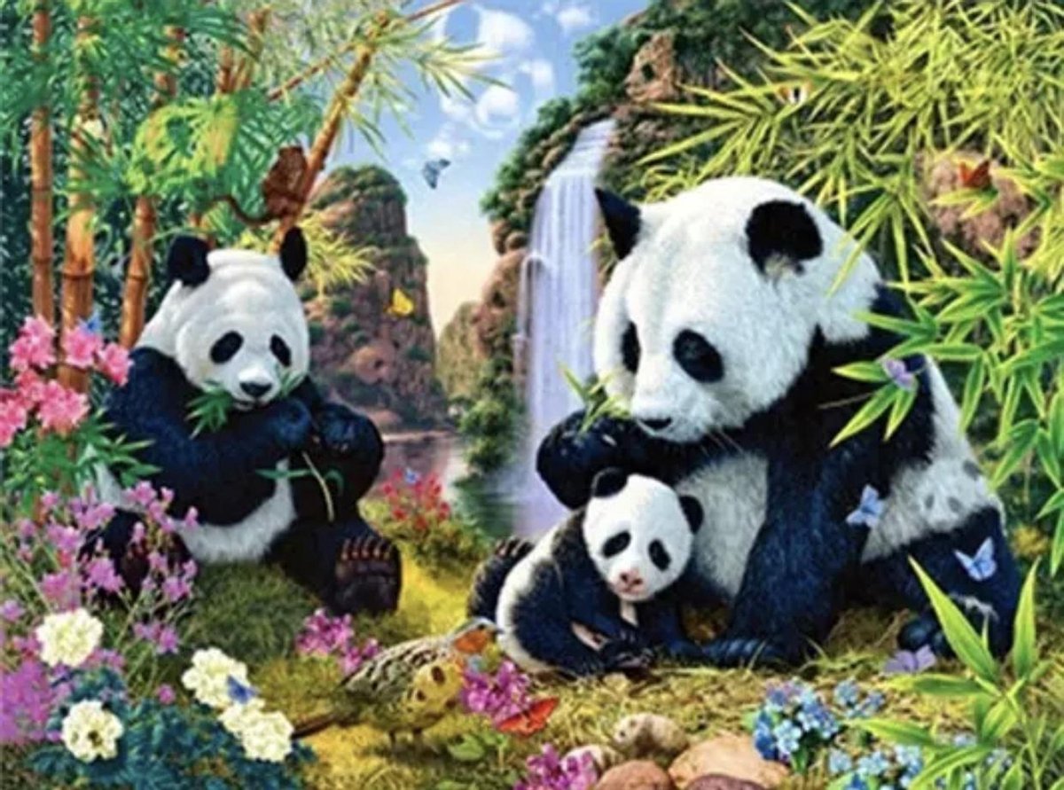 Mona Lisa Diamond Painting Set Pandas bij waterval 40x50 full size