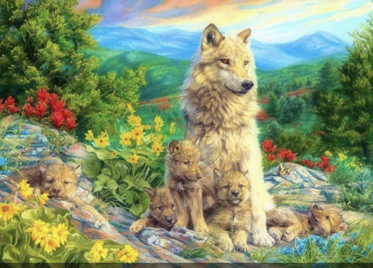 Mona Lisa Diamond painting set wolf met welpen 30x40 Full Size