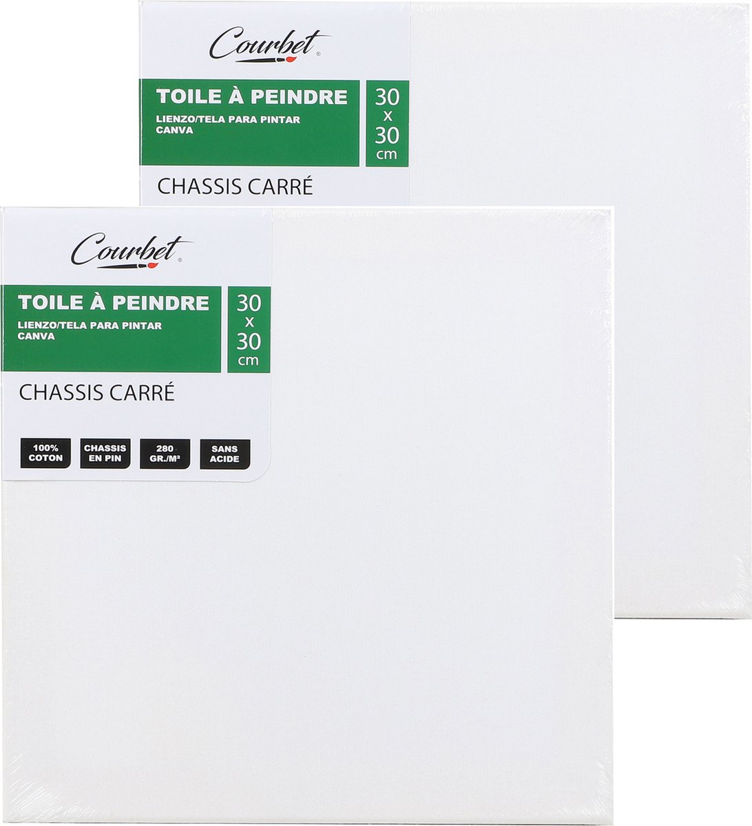 Monet canvas schilderij doek/paneel - 2x - schilderdoeken/verfdoeken - wit - 30 x 30 cm - Hobby schilderen