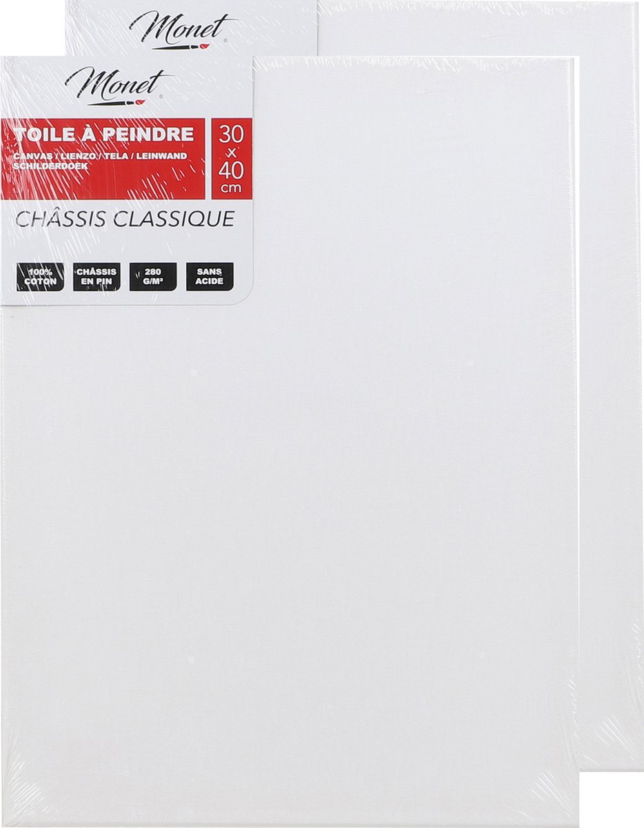 Monet canvas schilderij doek/paneel - 2x - schilderdoeken/verfdoeken - wit - 30 x 40 cm - Hobby schilderen