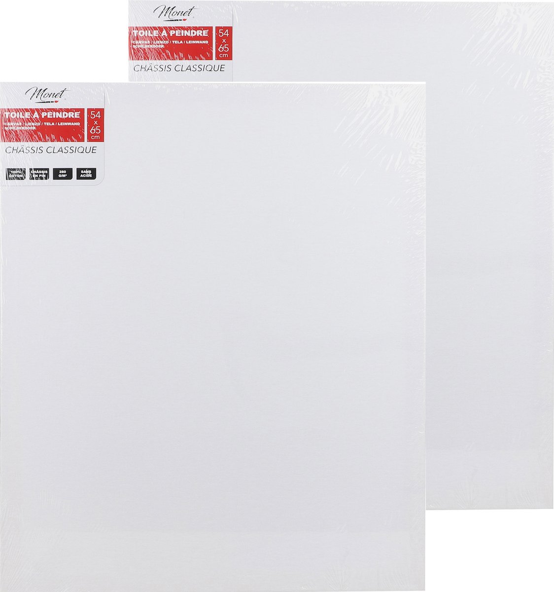 Monet canvas schilderij doek/paneel - 2x - schilderdoeken/verfdoeken - wit - 54 x 65 cm - Hobby schilderen