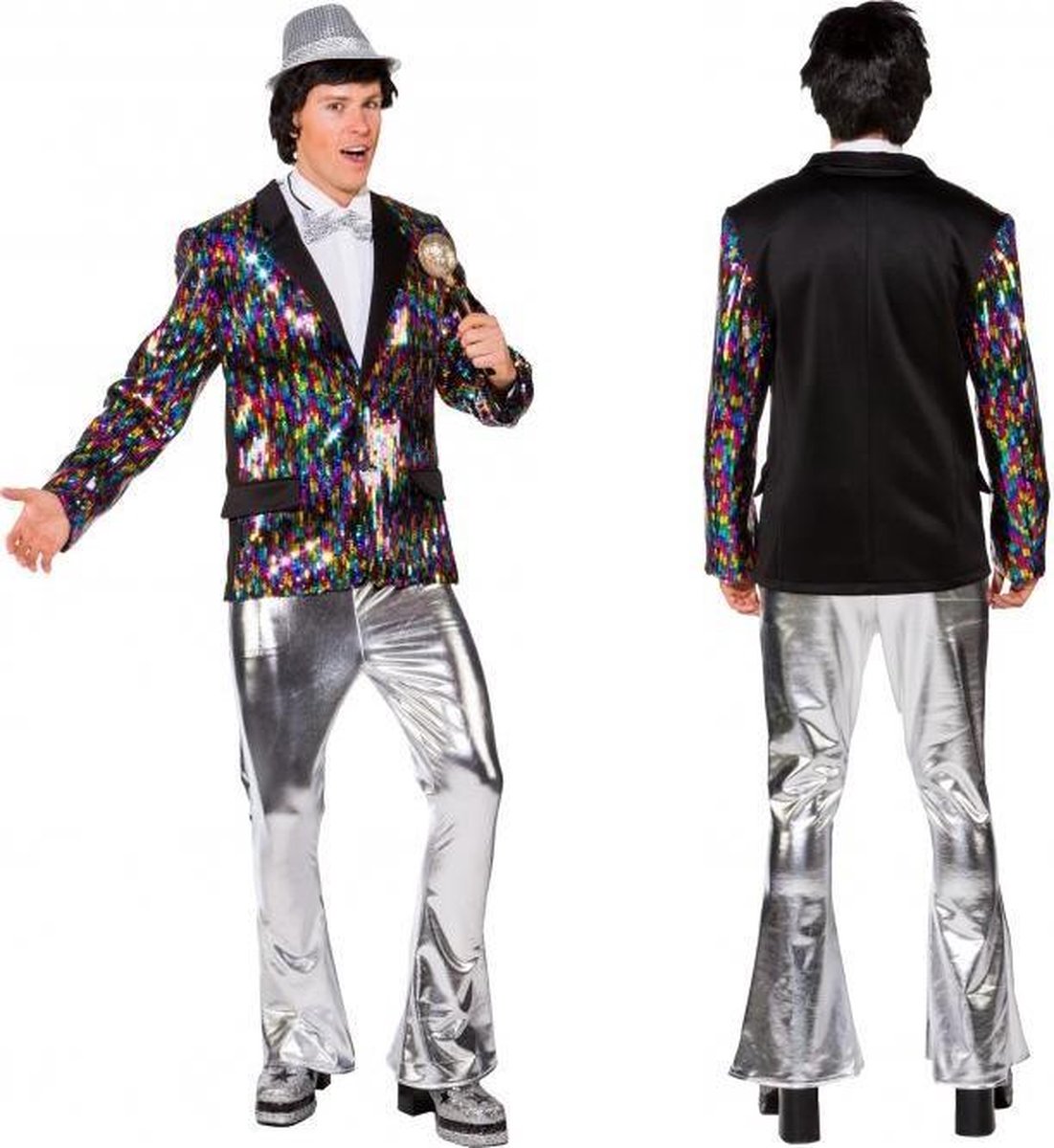 Disco flair broek zilver glimmend  L/XL