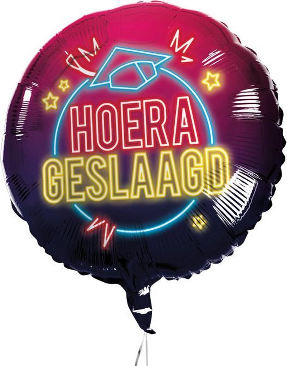 Folieballon Hoera geslaagd neon 45cm