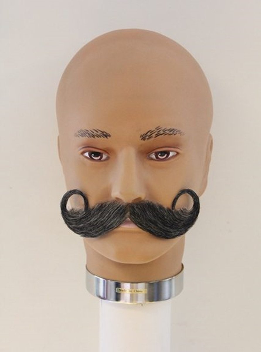 Plaksnor echt haar Wilhelm met grote krul grijs met 4ml huidlijm