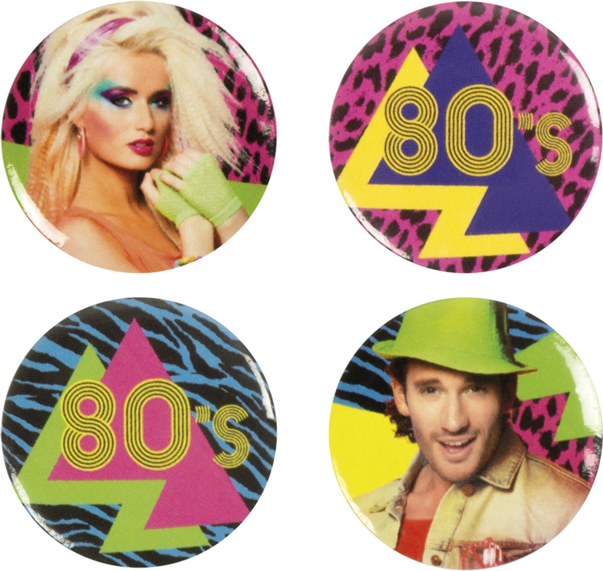 Set 4 Buttons 80S 4 Ass. (3 Cm)