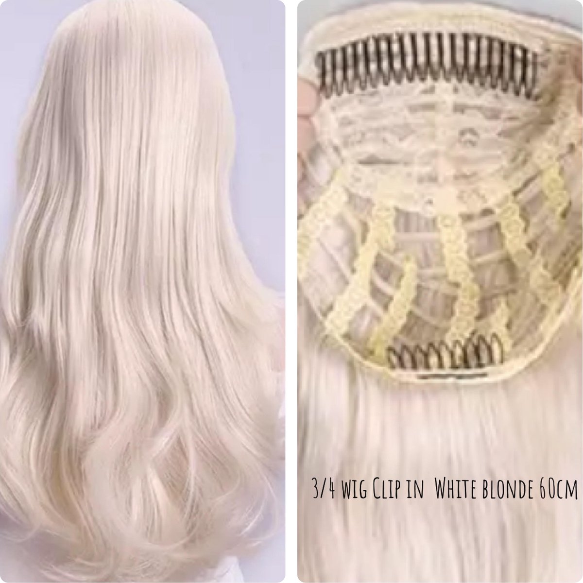 3/4 Wig Halve pruik WHITE BLOND 60cm 200gr Clip In Extensions