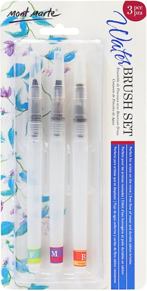 Mont Marte 3 delige waterbrush set - 3 verschillende penseeltips