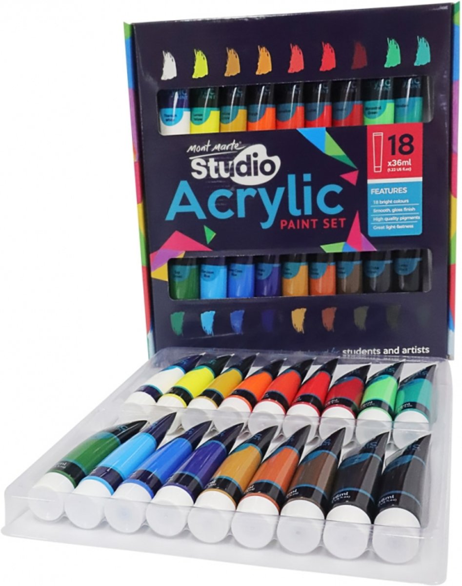 Mont Marte acrylverf tubes 18 stuks a 36ml