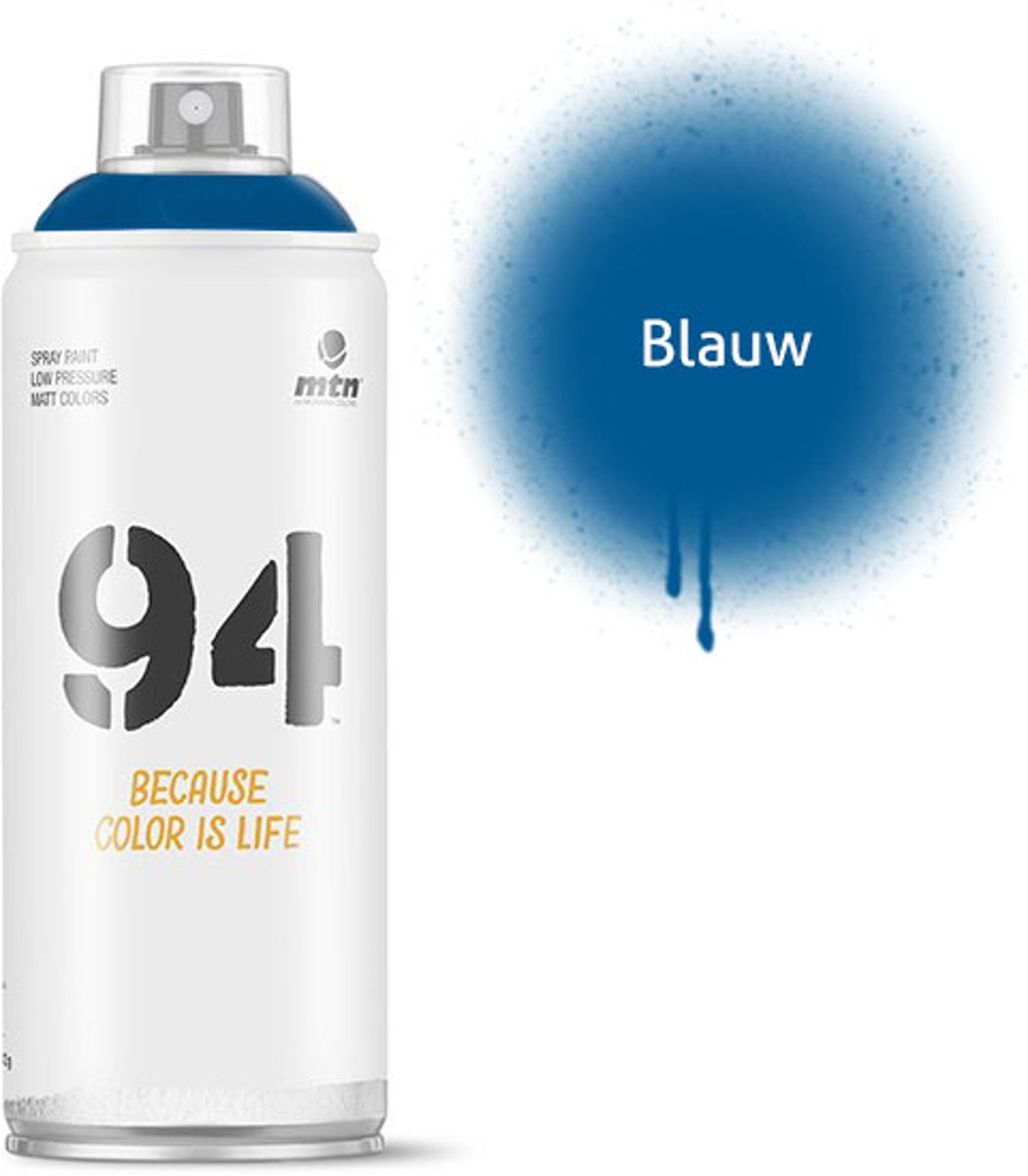 1x MTN94 spuitbus - 400ml Blauwe spuitverf - Lage druk en matte afwerking - Spuitverf voor binnen en buiten gebruik voor vele doeleinden, zoals klussen, graffiti, hobby en kunst