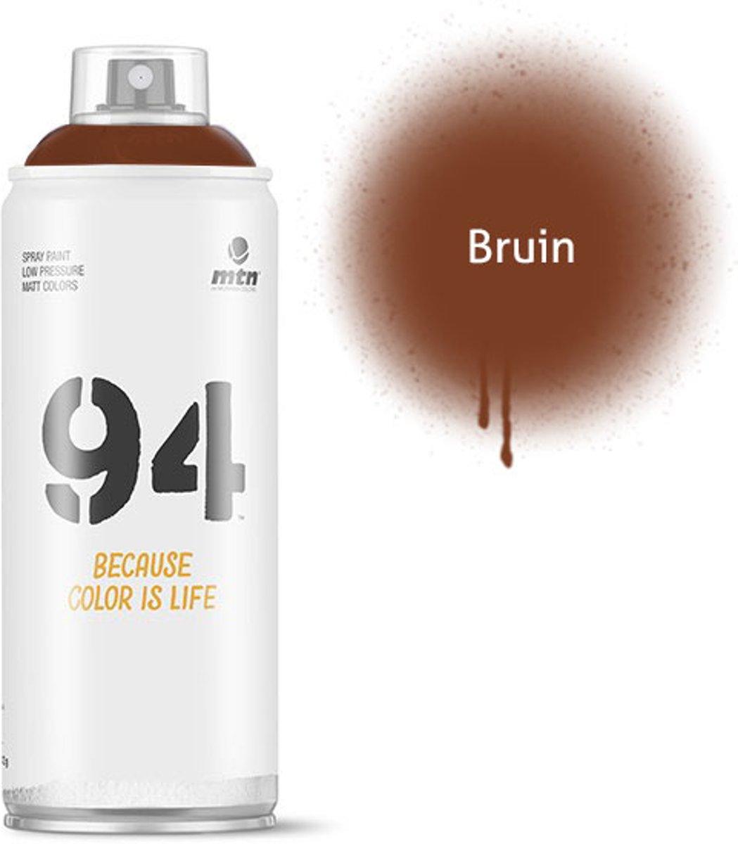 1x MTN94 spuitbus - 400ml Bruine spuitverf - Lage druk en matte afwerking - Spuitverf voor binnen en buiten gebruik voor vele doeleinden, zoals klussen, graffiti, hobby en kunst