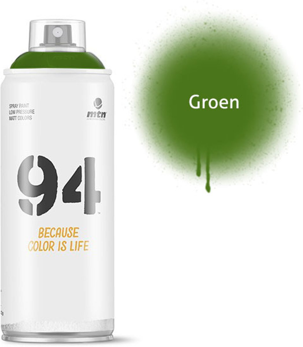 1x MTN94 spuitbus - 400ml Groene spuitverf - Lage druk en matte afwerking - Spuitverf voor binnen en buiten gebruik voor vele doeleinden, zoals klussen, graffiti, hobby en kunst