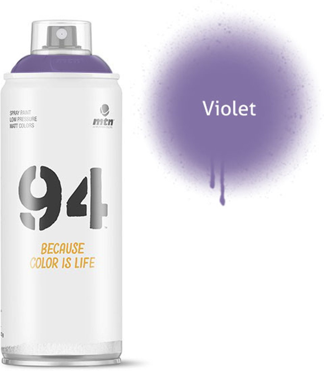 1x MTN94 spuitbus - 400ml Violet spuitverf - Lage druk en matte afwerking - Spuitverf voor binnen en buiten gebruik voor vele doeleinden, zoals klussen, graffiti, hobby en kunst