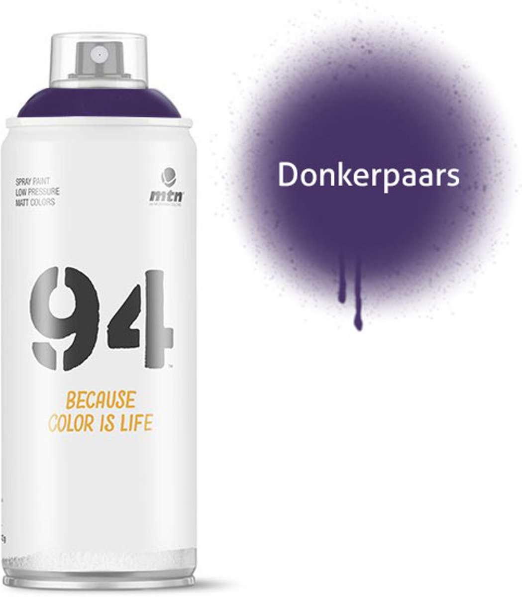 1x MTN94 spuitbus - 400ml spuitverf - Donker Violet - Lage druk en matte afwerking - Spuitverf voor binnen en buiten gebruik voor vele doeleinden, zoals klussen, graffiti, hobby en kunst