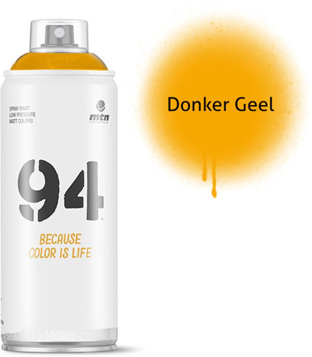 1x MTN94 spuitbus - 400ml spuitverf - Donkergeel - Lage druk en matte afwerking - Spuitverf voor binnen en buiten gebruik voor vele doeleinden, zoals klussen, graffiti, hobby en kunst