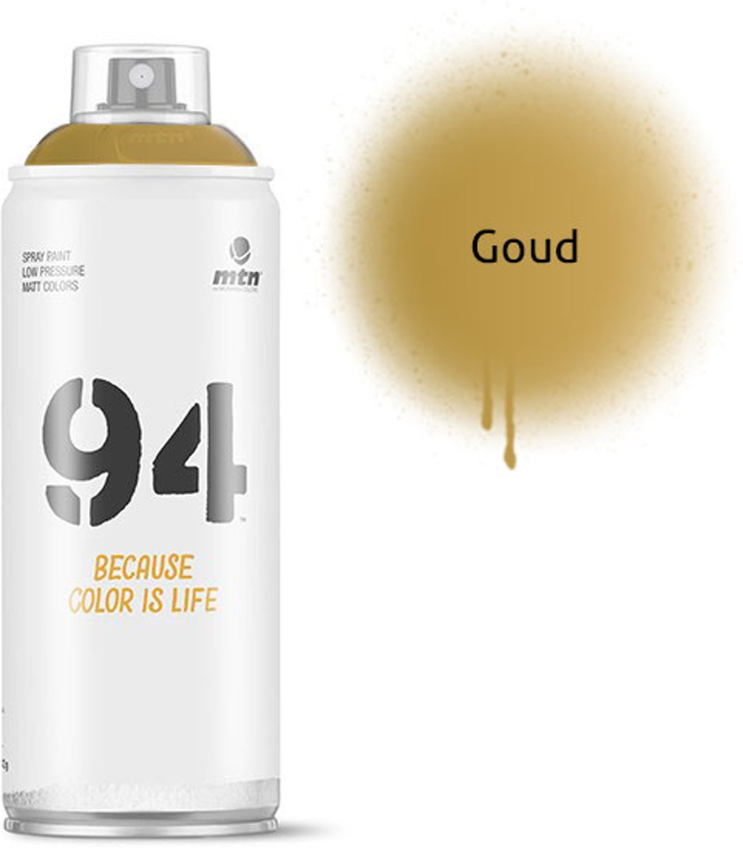 1x MTN94 spuitbus - 400ml spuitverf - Goud - Lage druk en matte afwerking - Spuitverf voor binnen en buiten gebruik voor vele doeleinden, zoals klussen, graffiti, hobby en kunst