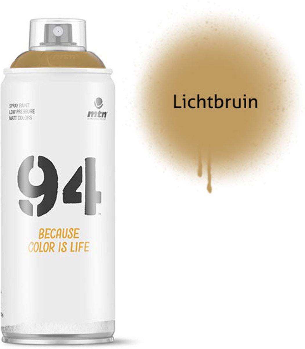 1x MTN94 spuitbus - 400ml spuitverf - Lichtbruin - Lage druk en matte afwerking - Spuitverf voor binnen en buiten gebruik voor vele doeleinden, zoals klussen, graffiti, hobby en kunst