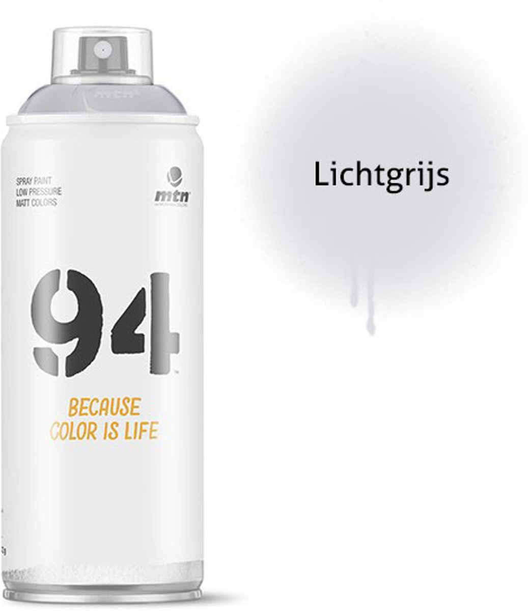 1x MTN94 spuitbus - 400ml spuitverf - Lichtgrijs - Lage druk en matte afwerking - Spuitverf voor binnen en buiten gebruik voor vele doeleinden, zoals klussen, graffiti, hobby en kunst