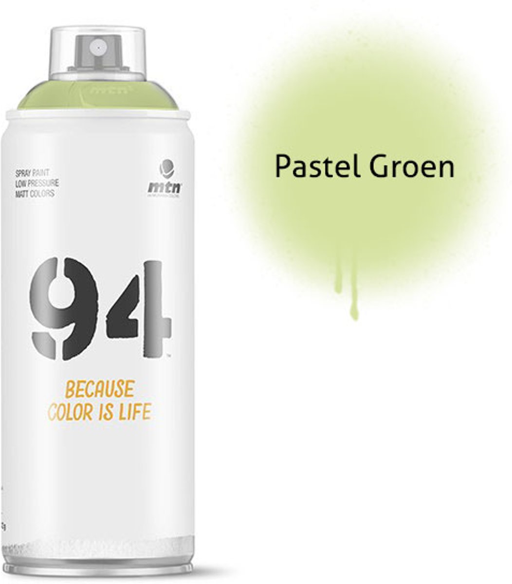 1x MTN94 spuitbus - 400ml spuitverf - Pastel groen - Lage druk en matte afwerking - Spuitverf voor binnen en buiten gebruik voor vele doeleinden, zoals klussen, graffiti, hobby en kunst