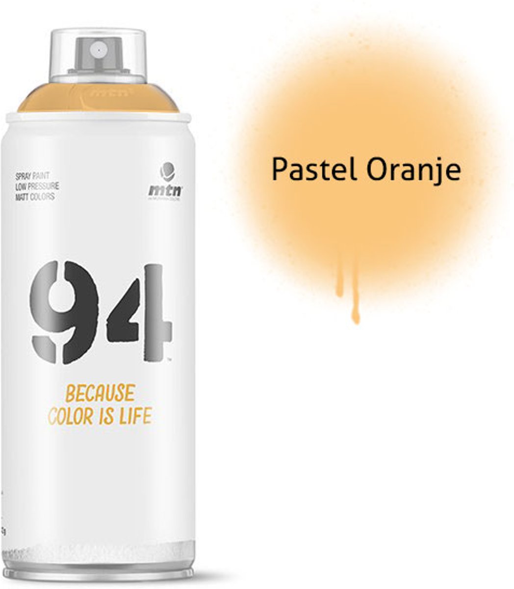 1x MTN94 spuitbus - 400ml spuitverf - Pastel oranje - Lage druk en matte afwerking - Spuitverf voor binnen en buiten gebruik voor vele doeleinden, zoals klussen, graffiti, hobby en kunst