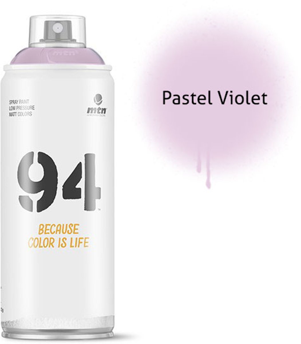 1x MTN94 spuitbus - 400ml spuitverf - Pastel violet - Lage druk en matte afwerking - Spuitverf voor binnen en buiten gebruik voor vele doeleinden, zoals klussen, graffiti, hobby en kunst