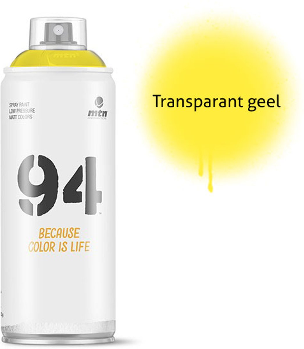 1x MTN94 spuitbus - 400ml spuitverf - Transparant geel - Lage druk en matte afwerking - Spuitverf voor binnen en buiten gebruik voor vele doeleinden, zoals klussen, graffiti, hobby en kunst