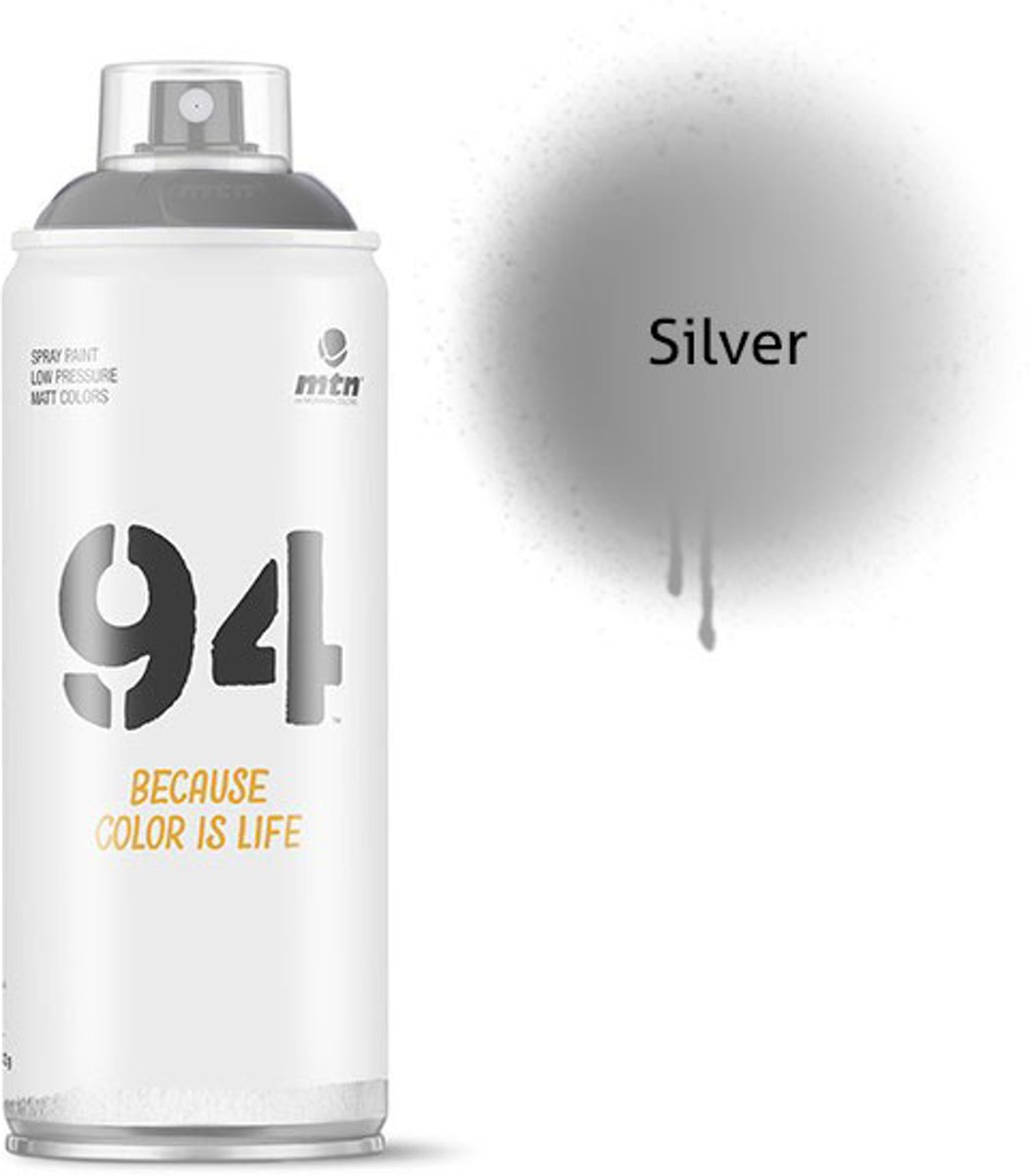 1x MTN94 spuitbus - 400ml spuitverf - Zilver chrome - Lage druk en matte afwerking - Spuitverf voor binnen en buiten gebruik voor vele doeleinden, zoals klussen, graffiti, hobby en kunst