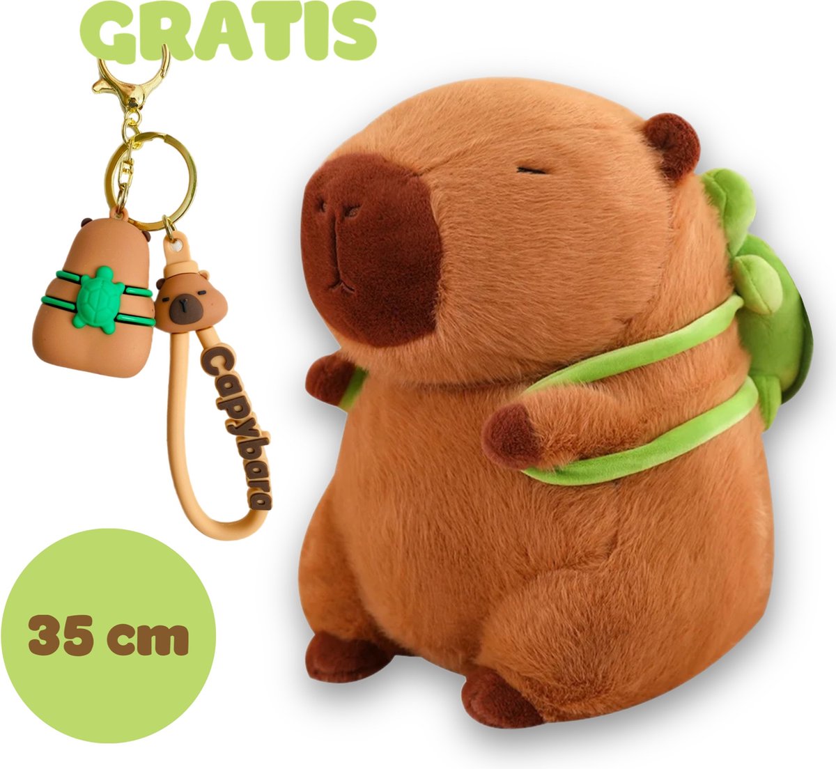 Capybara Pluche Knuffel 35 cm + Sleutelhanger - Capybara Cadeau - Zachte Knuffeldier - Knuffelvriend - Kinderspeelgoed - Schattige Dierenknuffel - Slaapknuffel - Verjaardagscadeau Kind - Kindercadeau - Kerstcadeau