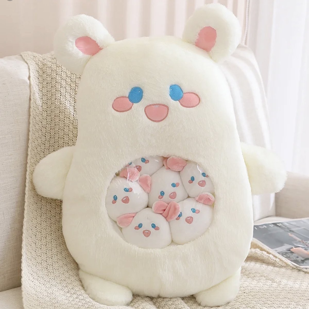 Konijn Knuffel 50 cm - 6 Kleine Konijntjes - Pluche Kussen - Kawaii - Knuffeldier - Cadeau voor Kinderen - Slaapknuffel - Kerstcadeau - Sinterklaas Cadeautjes