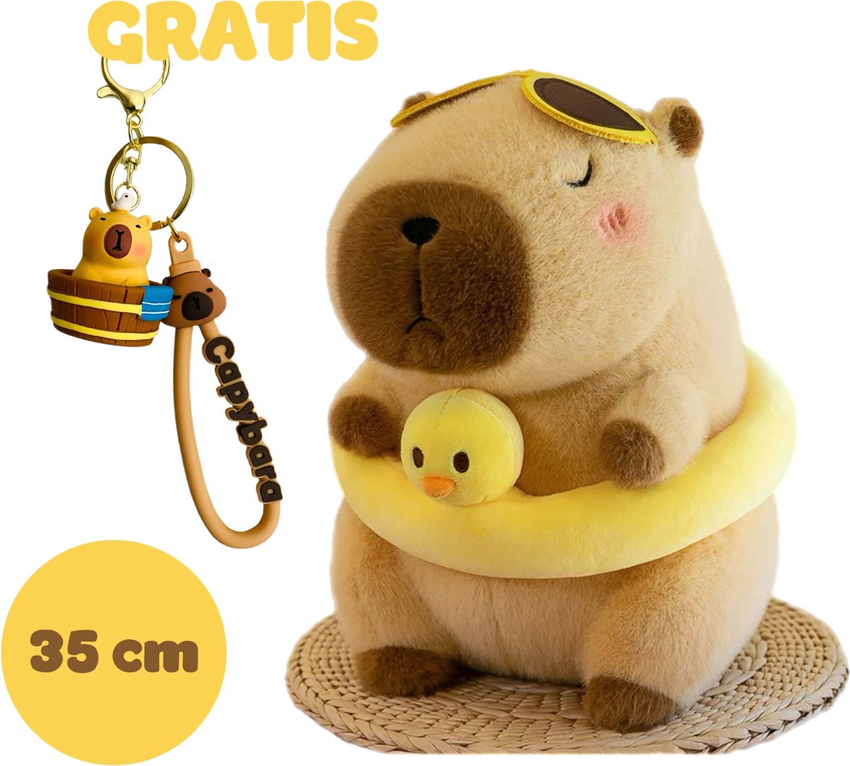 Schattige Capybara Pluche Knuffel 35 cm + Sleutelhanger - Capibara Cadeau - Zachte Knuffeldier - Knuffelvriend - Kinderspeelgoed - Dierenknuffel - Slaapknuffel - Verjaardagscadeau Kind - Kindercadeau Peuter