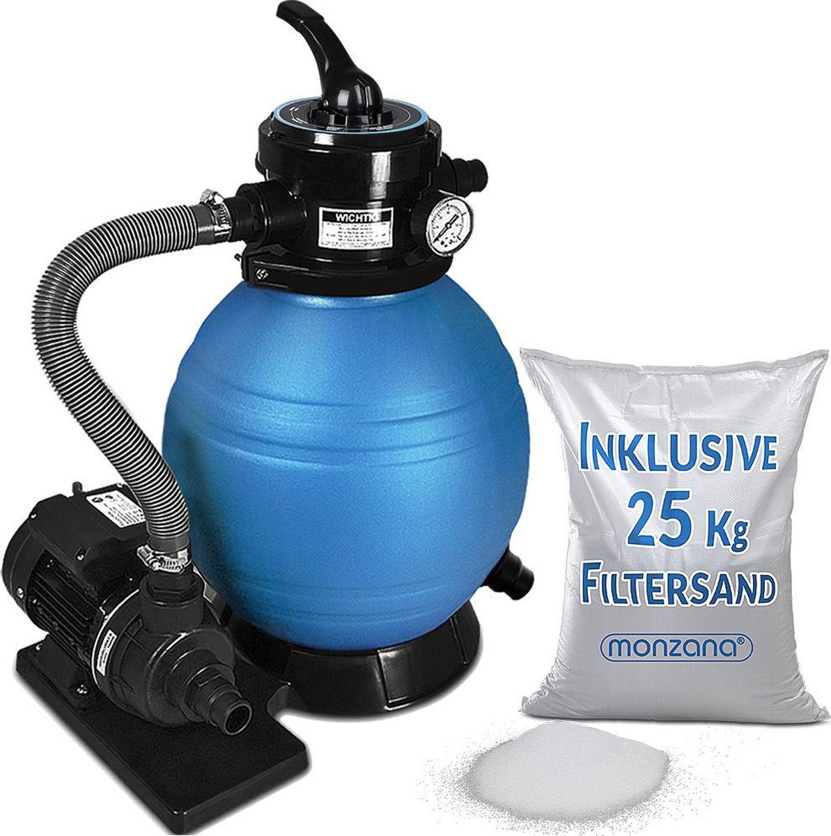 Zandfiltersysteem 10.200 l/uur 25 l tank + 25 kg Filterglas - Zwembad